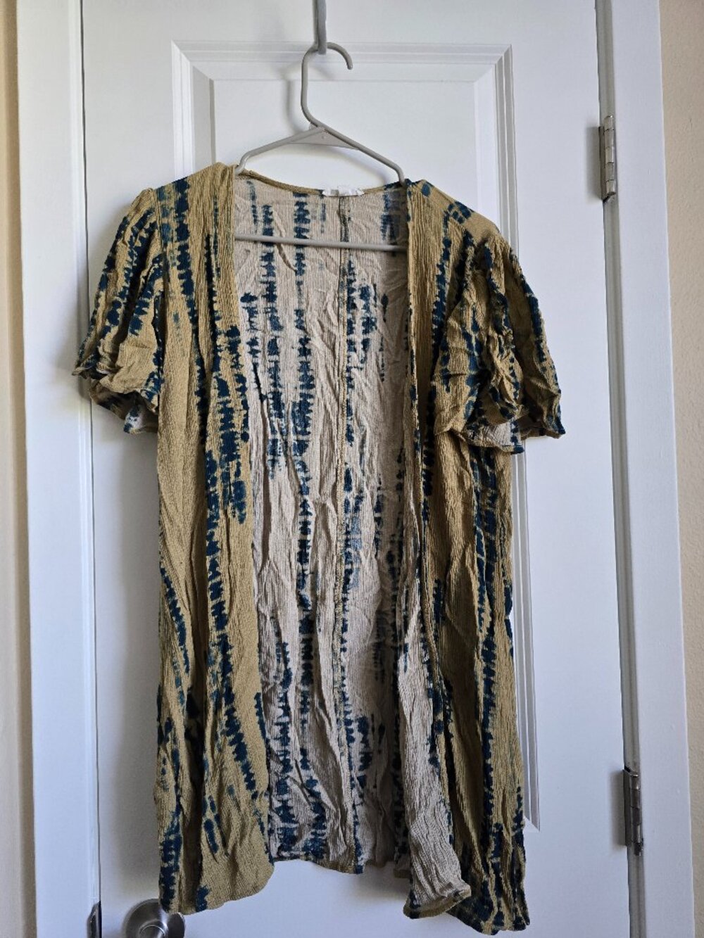 Maurices Tan & Navy Tie-Dye Print Open-Front kimono